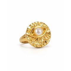 Gold Textured Evil Eye Statement Ring | Bold Modern Fashion Ring