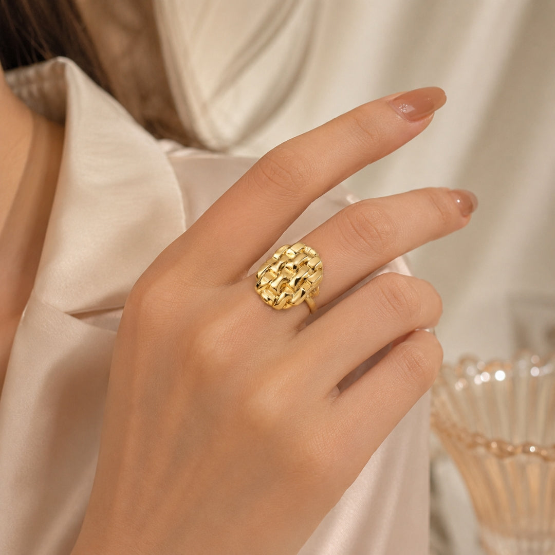 Gold Woven Statement Ring | Bold Textured Fashion Ring