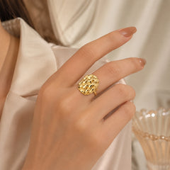 Gold Woven Statement Ring | Bold Textured Fashion Ring