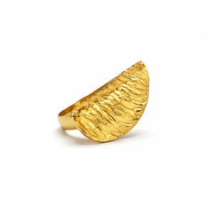 Gold Sculpted Statement Ring with Pearl Accent | Bold Modern Fashion Ring