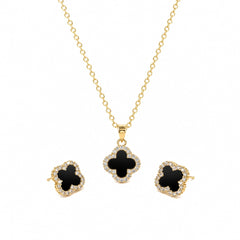 Midnight Clover Pendant & Stud Set | Elegant Black Stone Jewellery