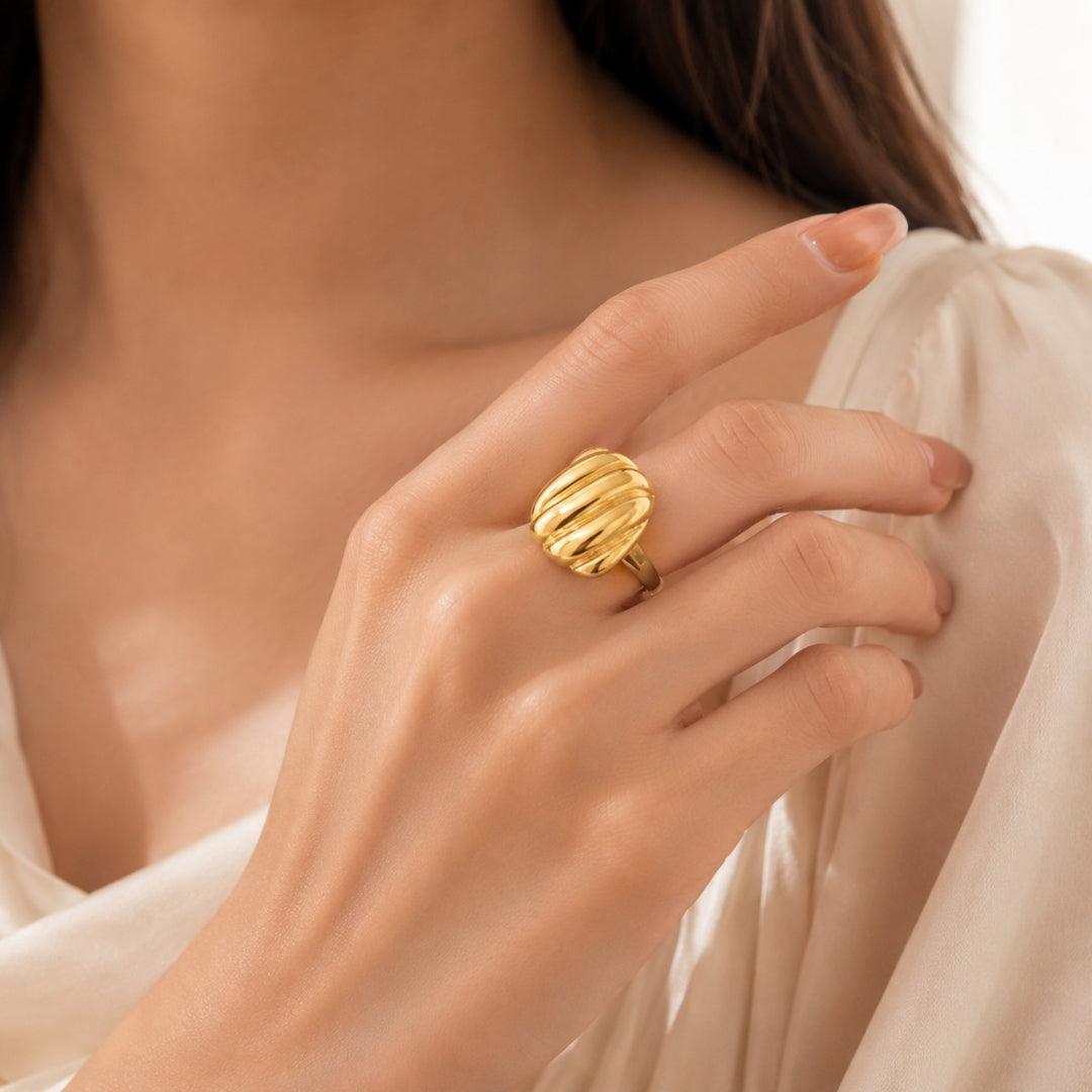 Gold Textured Square Statement Ring | Bold Geometric Jewellery