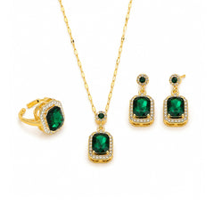 Emerald Royale Jewellery Set | Green Crystal Pendant, Earrings & Ring Set