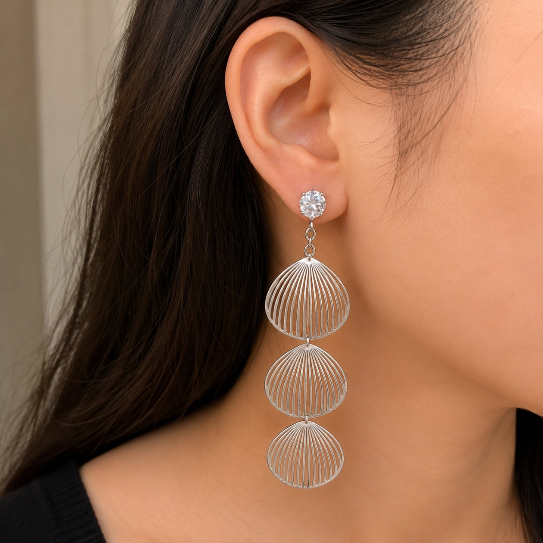 Silver Shell Drop Earrings | Crystal Statement Jewellery