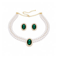 Emerald Pearl Choker Set | Elegant Green Stone & Pearl Jewellery