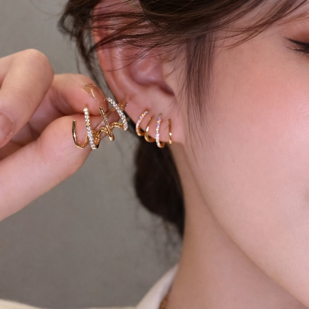 Twisted Crystal Ear Cuff Earrings | Modern Gold Statement Jewellery