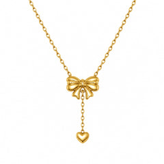 Gold Bow Heart Pendant Necklace | Cute Minimal Charm Jewellery