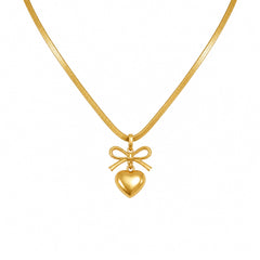 Gold Bow Heart Pendant Necklace | Elegant Minimal Charm Jewellery