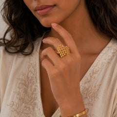 Textured Heart Statement Ring | Bold Gold Jewellery