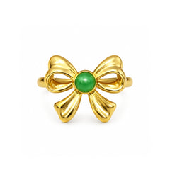 Gold Bow Ring with Green Pearl | Elegant Statement Ring