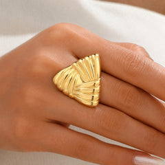 Gold Textured Triangular Statement Ring | Bold Geometric Jewellery