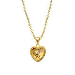 Gold Heart Floral Pendant Necklace | Elegant Vintage Charm Jewellery