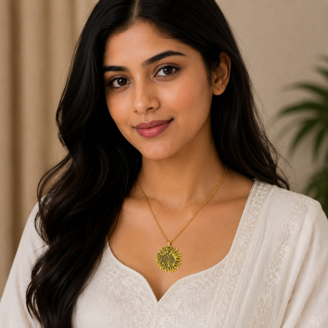 Gold Sunflower Pendant Necklace | Vintage Floral Charm Jewellery
