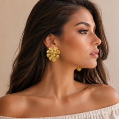 Gold Tropical Leaf Statement Earrings | Bold Modern Fashion Earrings