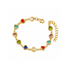 Gold Multicolor Heart Charm Bracelet | Trendy Crystal Link Bracelet