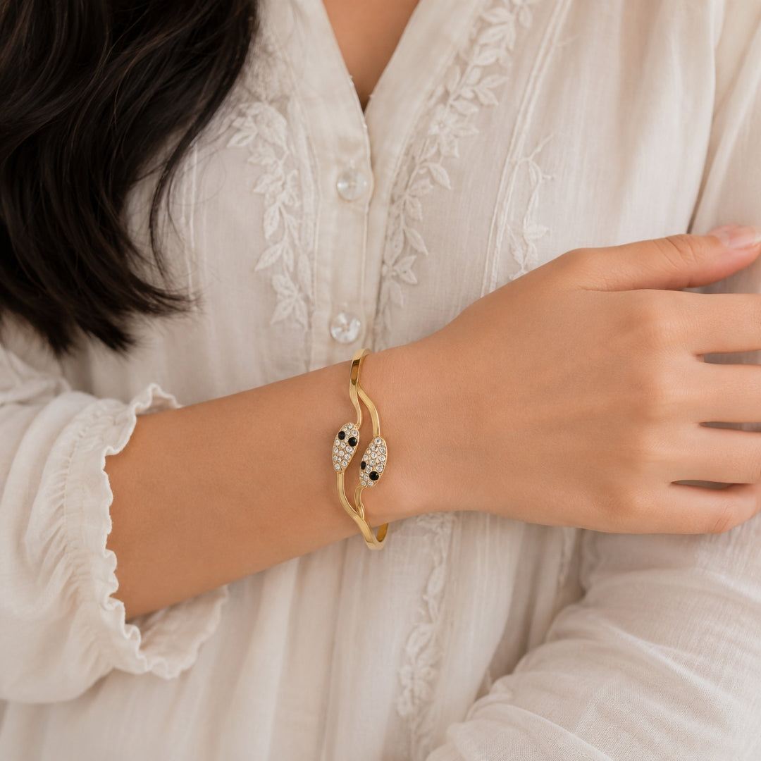 Gold Crystal Snake Wrap Bracelet | Elegant Serpent Design Bangle