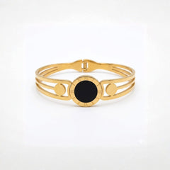 Gold Roman Dial Bracelet | Elegant Black Enamel Bangle