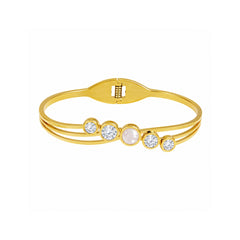 Gold Pearl Crystal Bracelet | Elegant Layered Bangle
