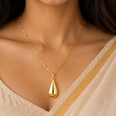 Gold Textured Teardrop Pendant Necklace | Elegant Statement Jewellery