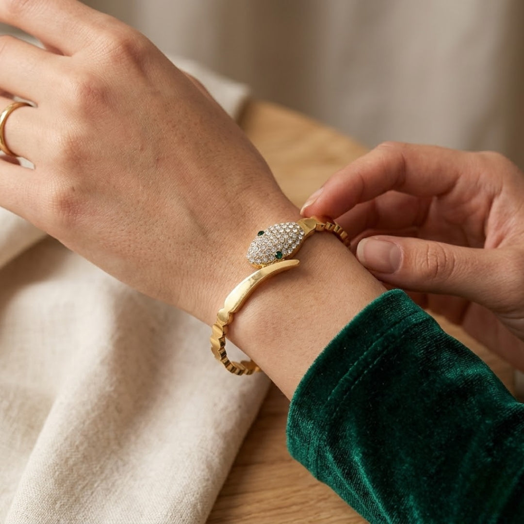 Gold Crystal Snake Bracelet | Statement Serpent Bangle