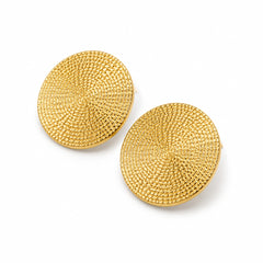 Gold Textured Disc Statement Earrings | Bold Modern Fashion Earrings