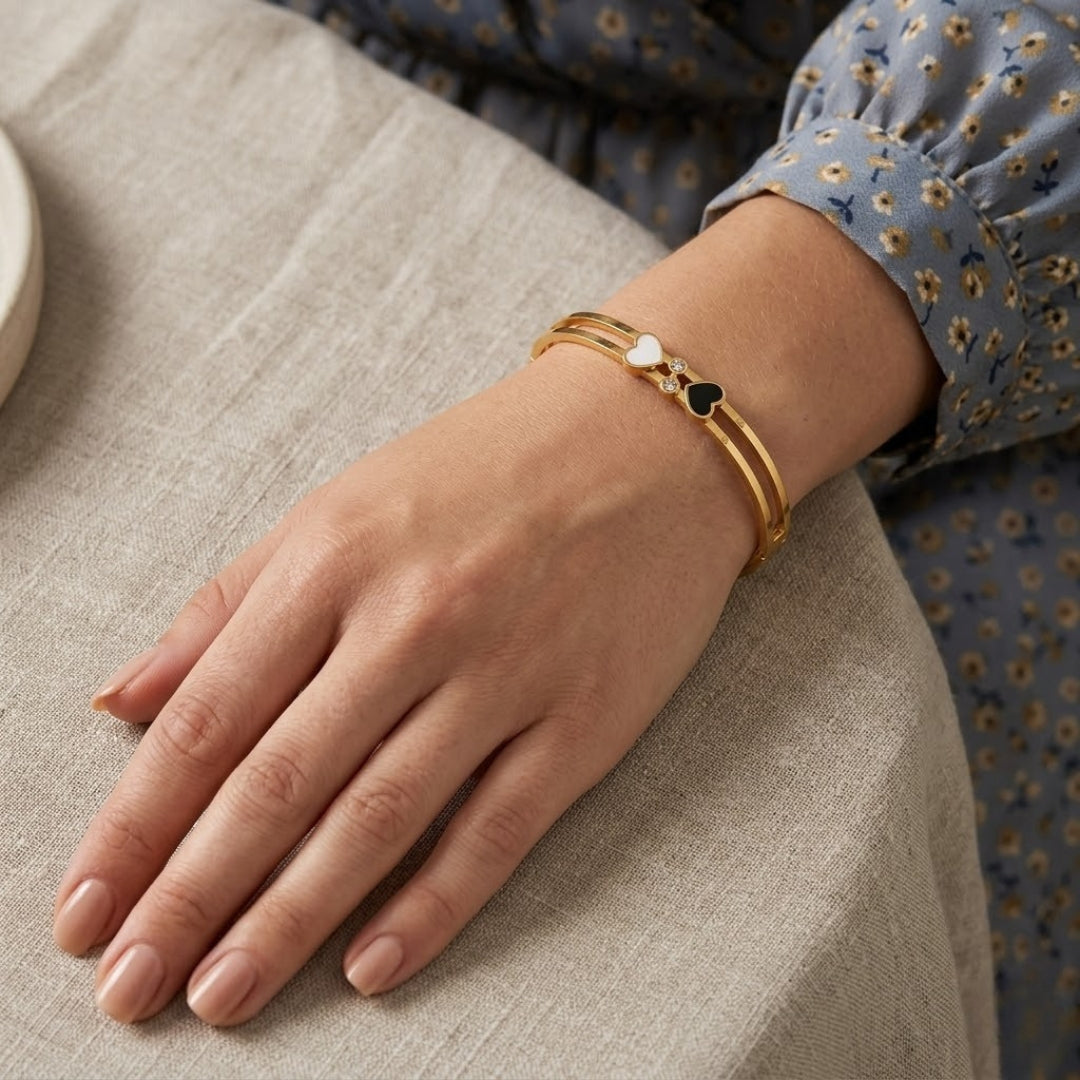 Gold Dual Heart Bracelet | Minimal Couple Heart Bangle