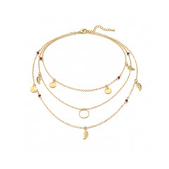 Gold Layered Leaf Charm Necklace | Boho Multi Layer Chain