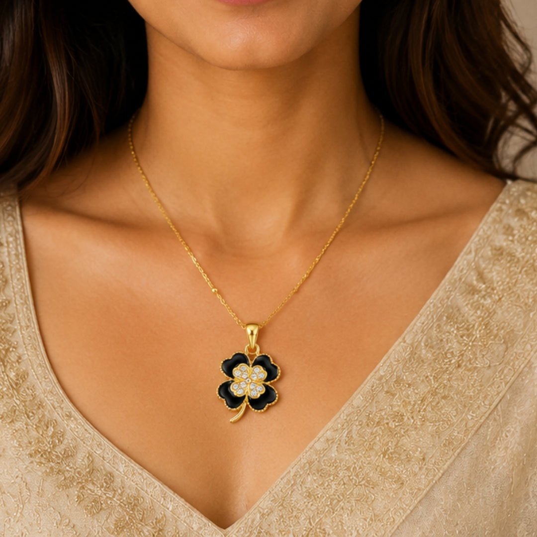 Gold Four-Leaf Clover Pendant Necklace | Lucky Charm Jewellery