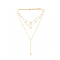 Gold Layered Disc Drop Necklace | Minimal Multi Layer Pendant Necklace