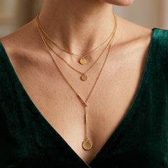 Gold Layered Disc Drop Necklace | Minimal Multi Layer Pendant Necklace