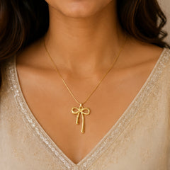 Gold Bow Pendant Necklace | Chic Ribbon-Inspired Jewellery