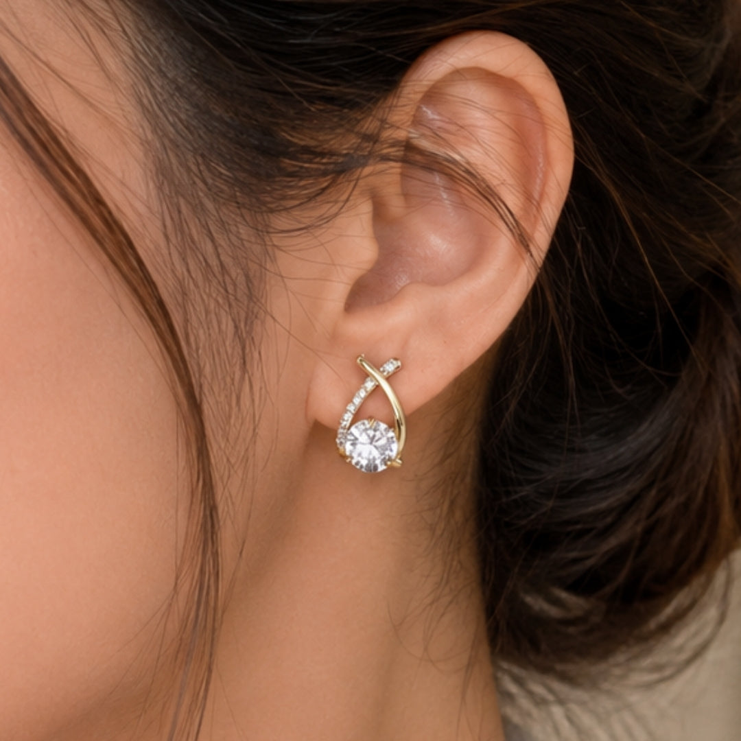Crystal Twist Stud Earrings | Elegant Gold Tone Jewellery