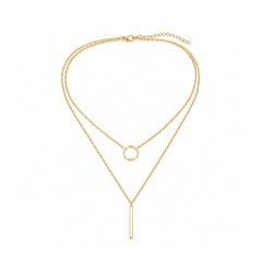 Gold Double Layer Bar Pendant Necklace | Minimal Ring Charm Jewellery