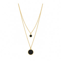 Gold Black Disc Layered Necklace | Minimal Double Layer Pendant Necklace