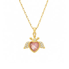 Gold Heart-Wing Pendant Necklace | Angelic Heart Charm Necklace