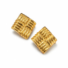 Gold Ribbed Square Statement Earrings | Bold Modern Fashion Earrings