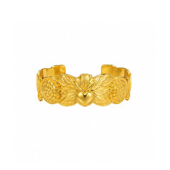 Gold Heart Floral Cuff Bracelet | Statement Floral Jewellery