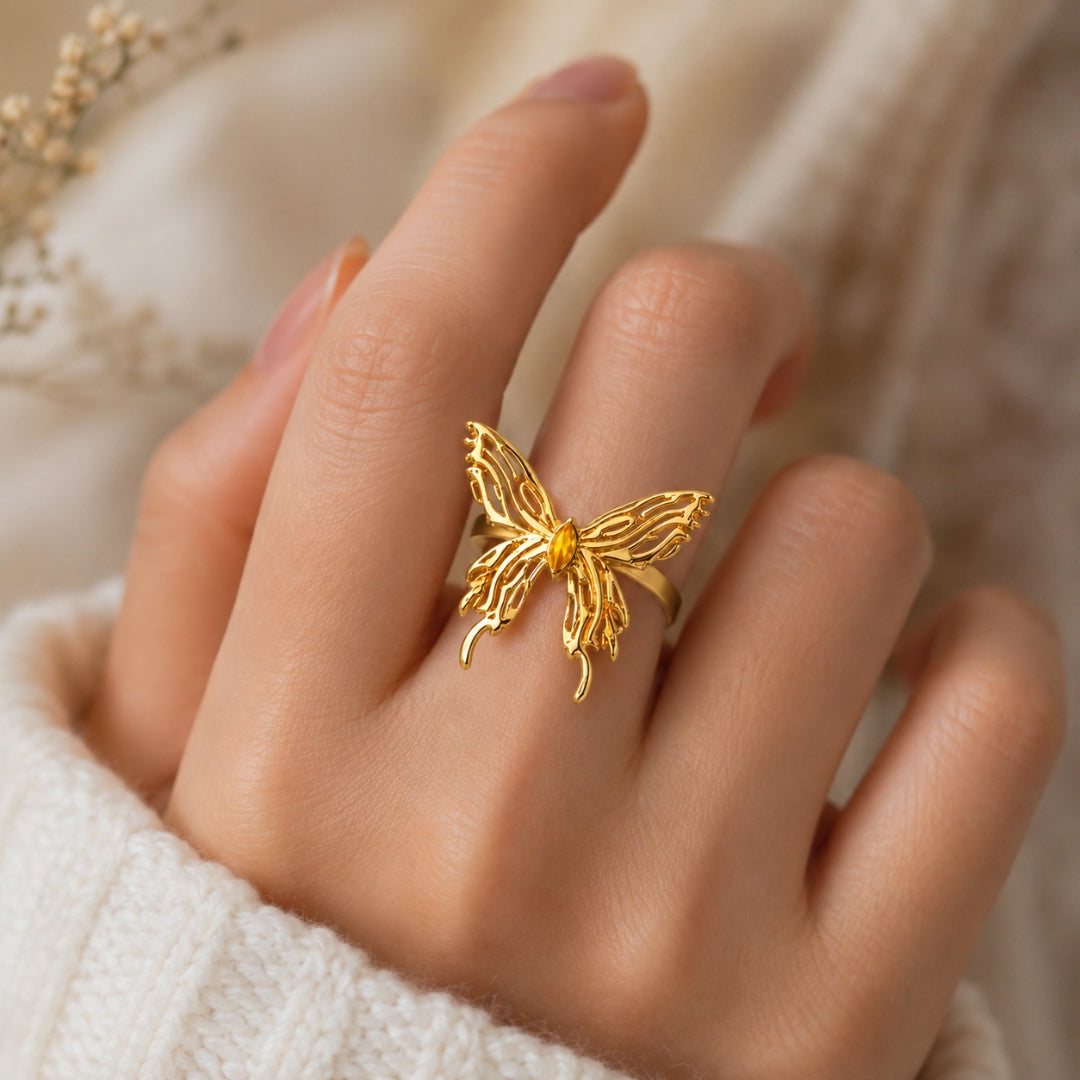Gold Butterfly Statement Ring | Bold and Elegant Insect-Inspired Jewellery