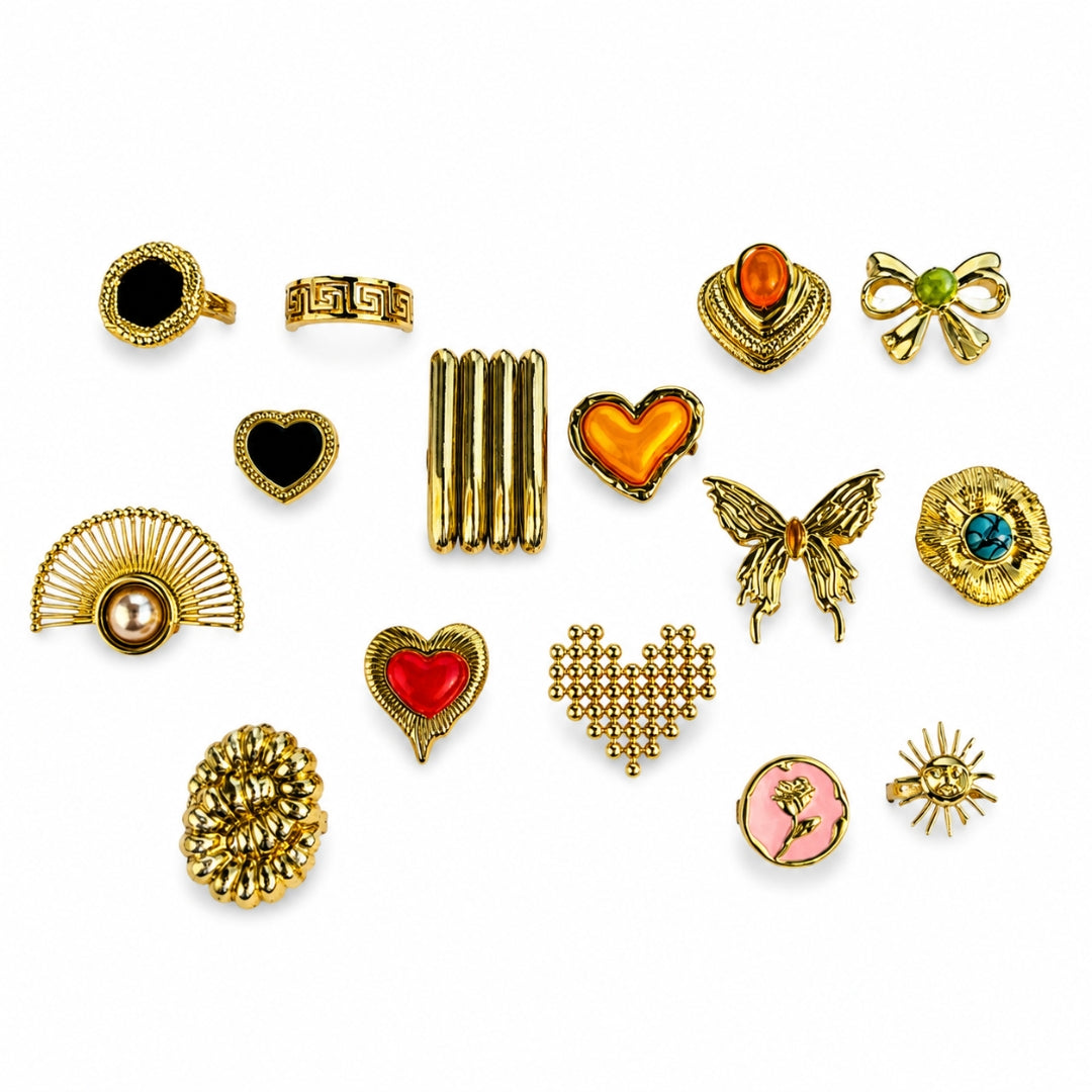 Gold Mixed Shapes Ring Set | Statement Multi-Ring Jewellery Collection