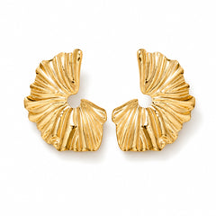Gold Fan Shell Stud Earrings | Sculptural Statement Earrings