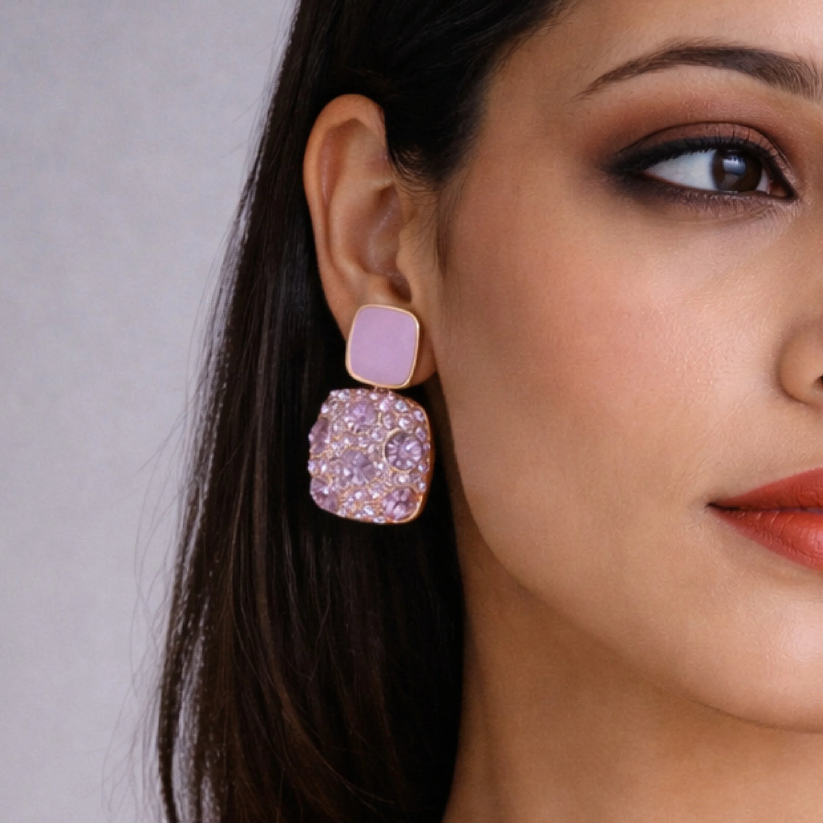 Purple Crystal Earrings | Elegant Square Design