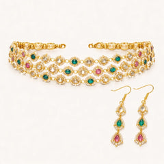 Stone Choker Necklace & Earrings Set | Elegant Gold Jewellery